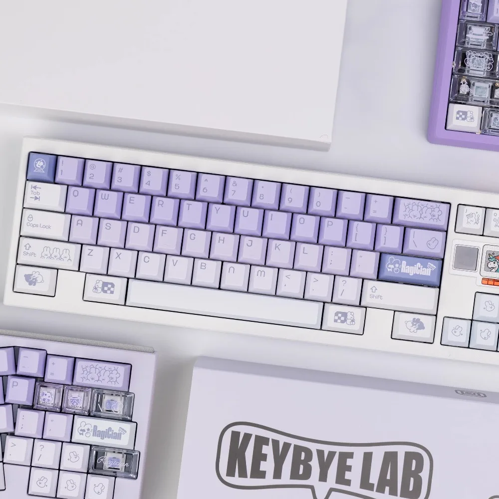 Magician Rabbit Theme Keycap Set PBT+PC Custom Cute Blue Keyboard Cap Cherry Profile Gaming KeyCap for Mechanical Keyboard Gift