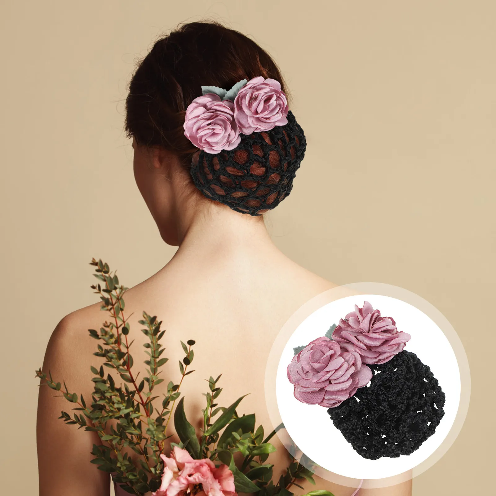 Women Floral Hair Bun Net Elegant Lightweight Snood Cover for Ballet Dance Work Daily Wear Accessories