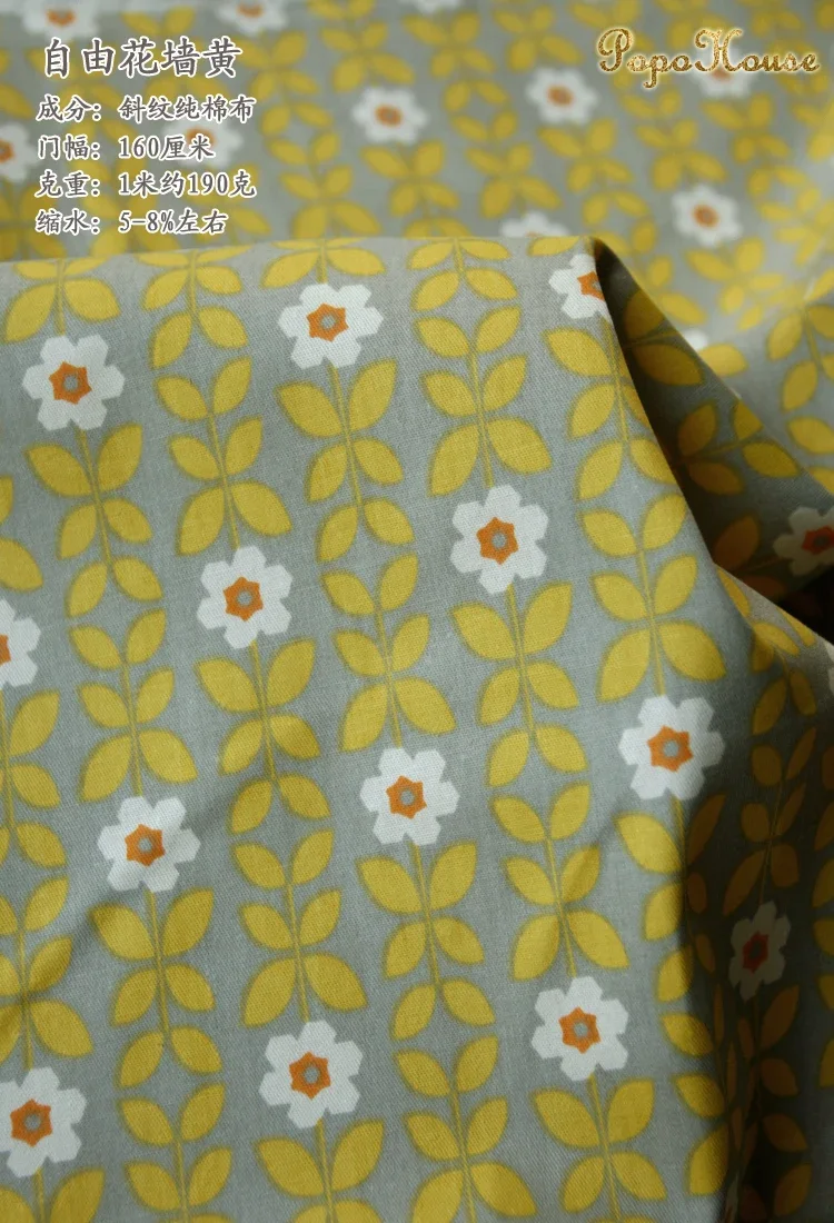 Floral Twill Cotton Sewing Fabric, Making Dress Clothing, Patchwork, Handmade DIY Cloth, Love Song, 160x50cm, Spring