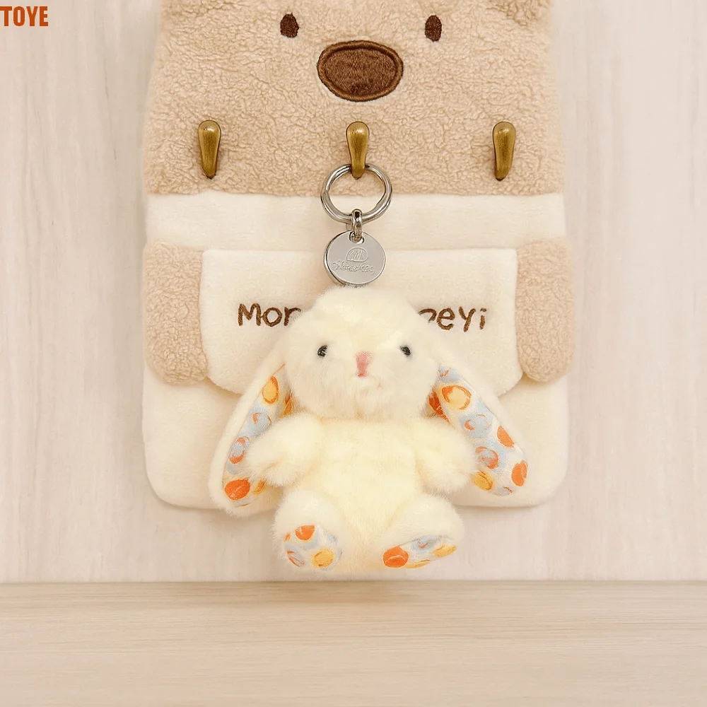 Sitting Position Rabbit Plush Keychain Fluffy PP Cotton Cartoon Animal Doll Pendant Soft Collection Flower Plush Rabbit Keychain