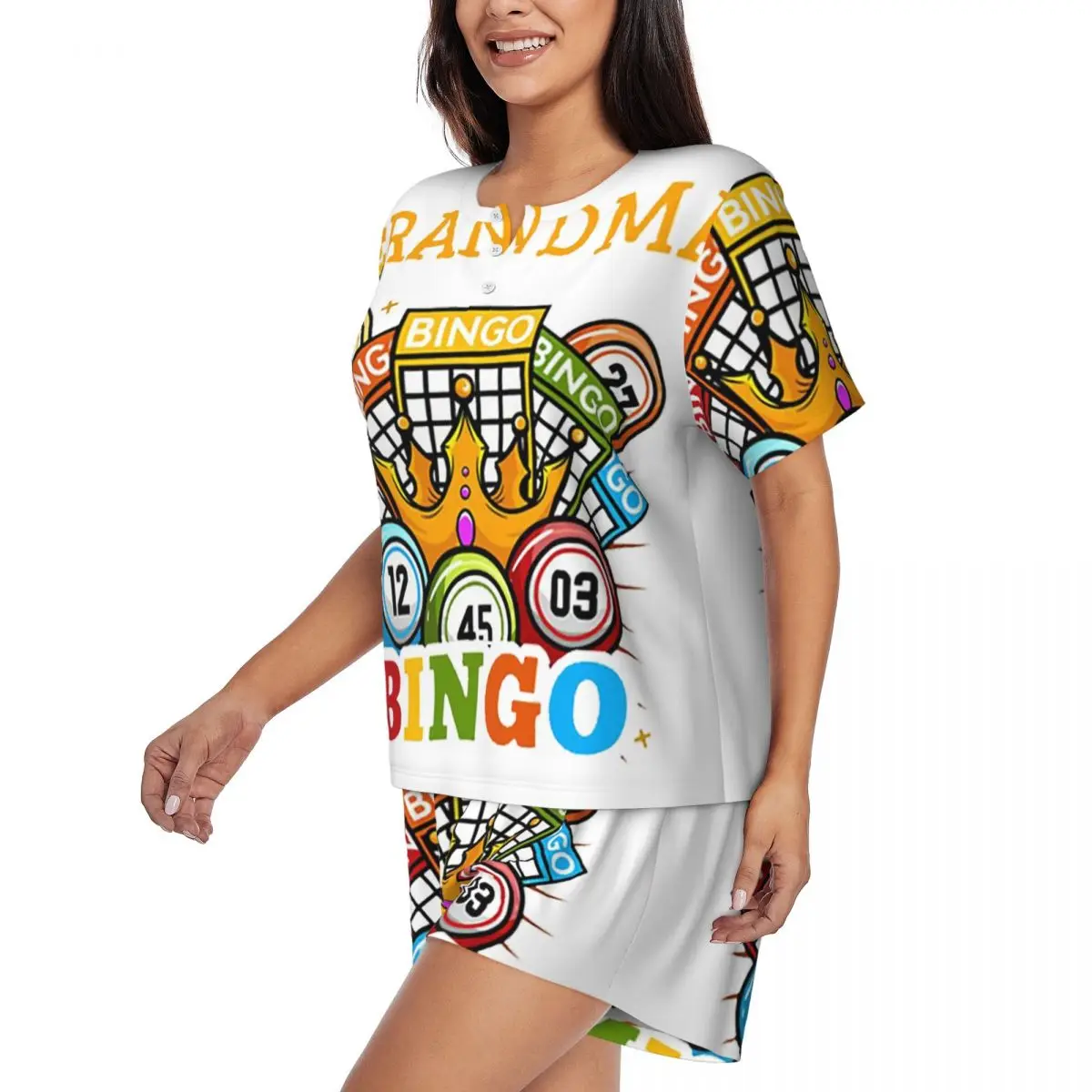 Custom Print Womens Bingo Paper Game Pajamas Set Short Sleeve Sleepwear Loungewear Pjs 2 Piece Sets