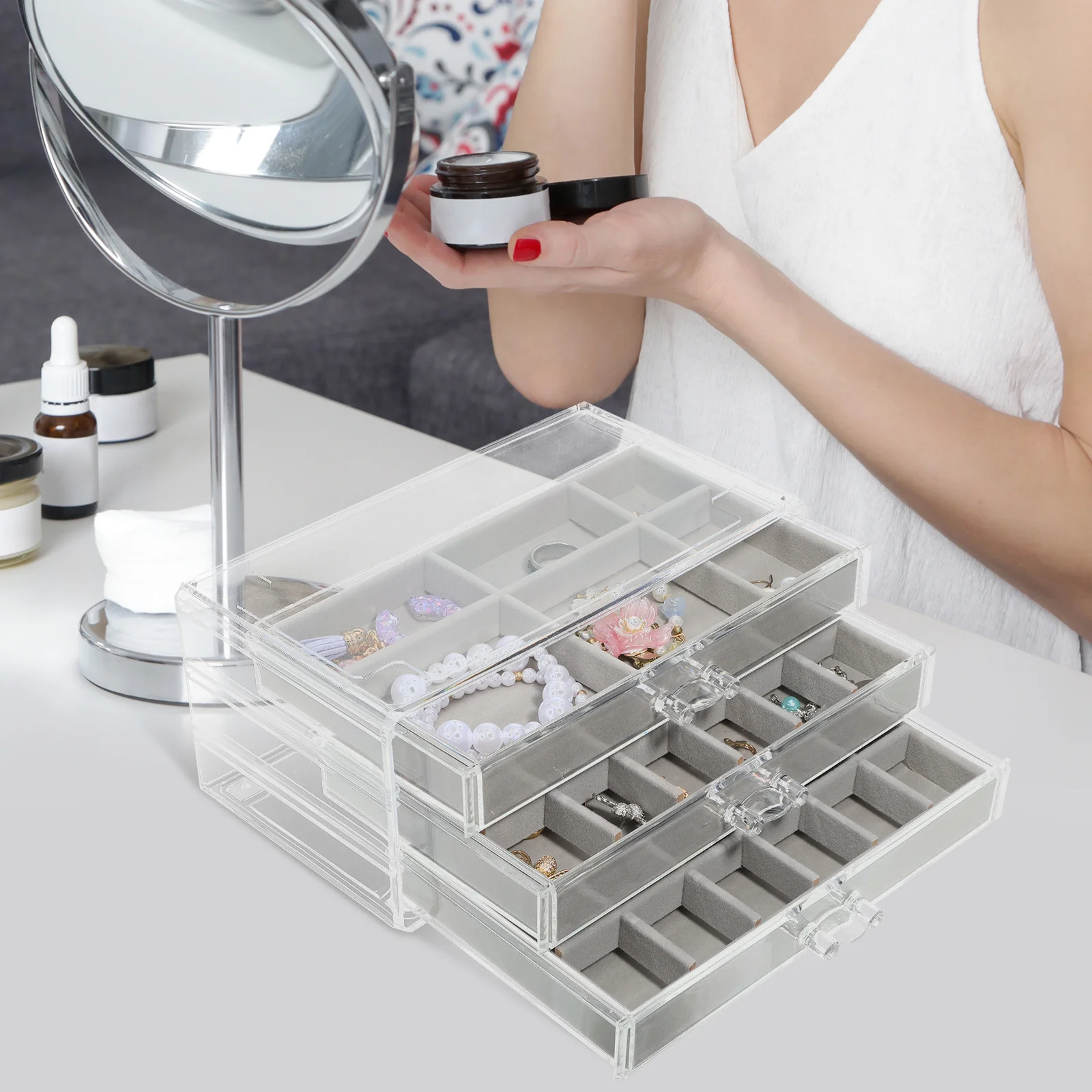 

Jewelry Box Organizer Plastic Clear Jewelry Holder Organizer Storage Drawer for Rings Earrings Necklaces Display Case