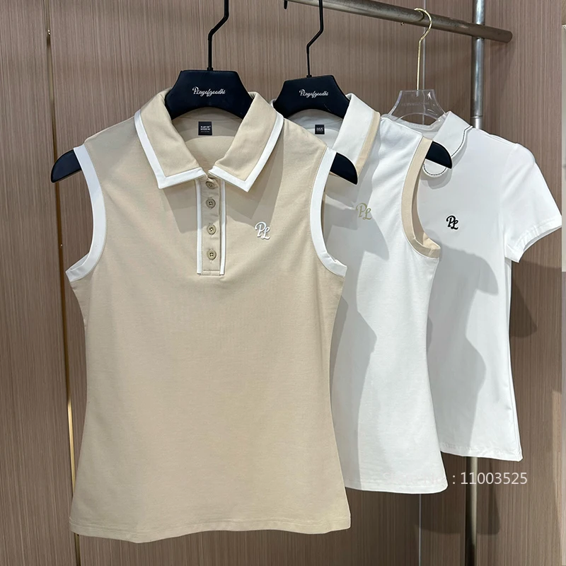 PL Golf Women Sleeveless Shirt Breathable Sports Polo Shirt Quick Drying Slim Tennis Tank Tops Ladies Casual Golf Clothing