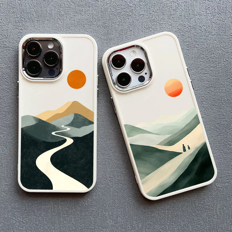 

Artistic Mountain View Illustrations Silicone Phone Case For iPhone 13 12 11 Pro Max 16 15 14 Pro Max Plus XR XS X 7 8 SE2 Cover