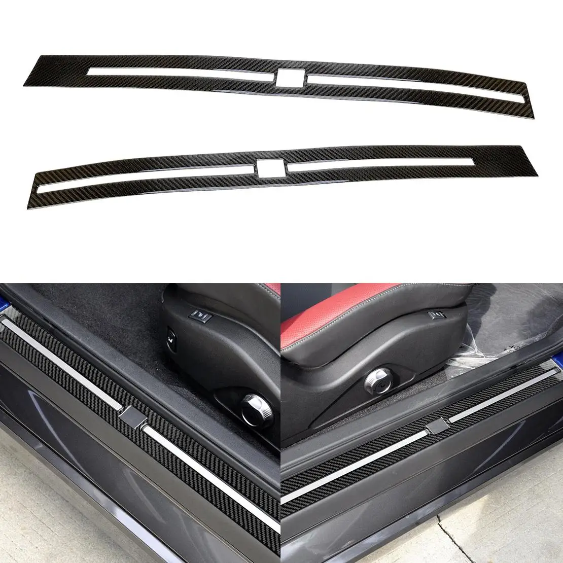 1 Pair Car Door Sills Protector Cover Sticker Black Carbon Fiber Fit for Nissan GTR R35 2007-2014 2015 2016 2017 2018 2019 New