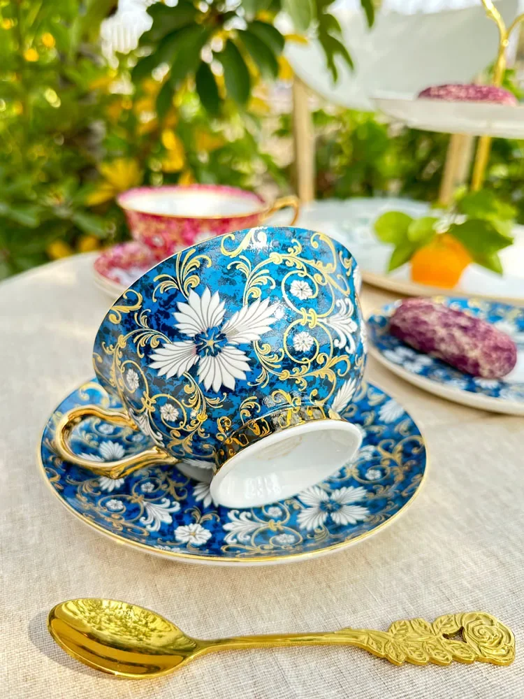 European-style High-grade Bone China Coffee Cup and Saucer Set Exquisite Ceramic Ice and Fire Cups English Afternoon Tea Cups 3