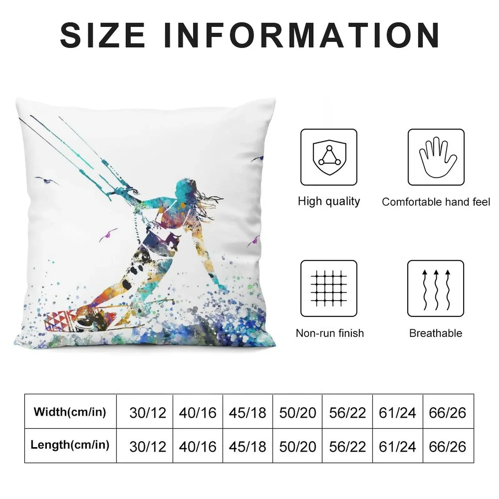 Kitesurfing, watercolor kiteboarding Throw Pillow Cushion Cover Decorative Cushion pillow