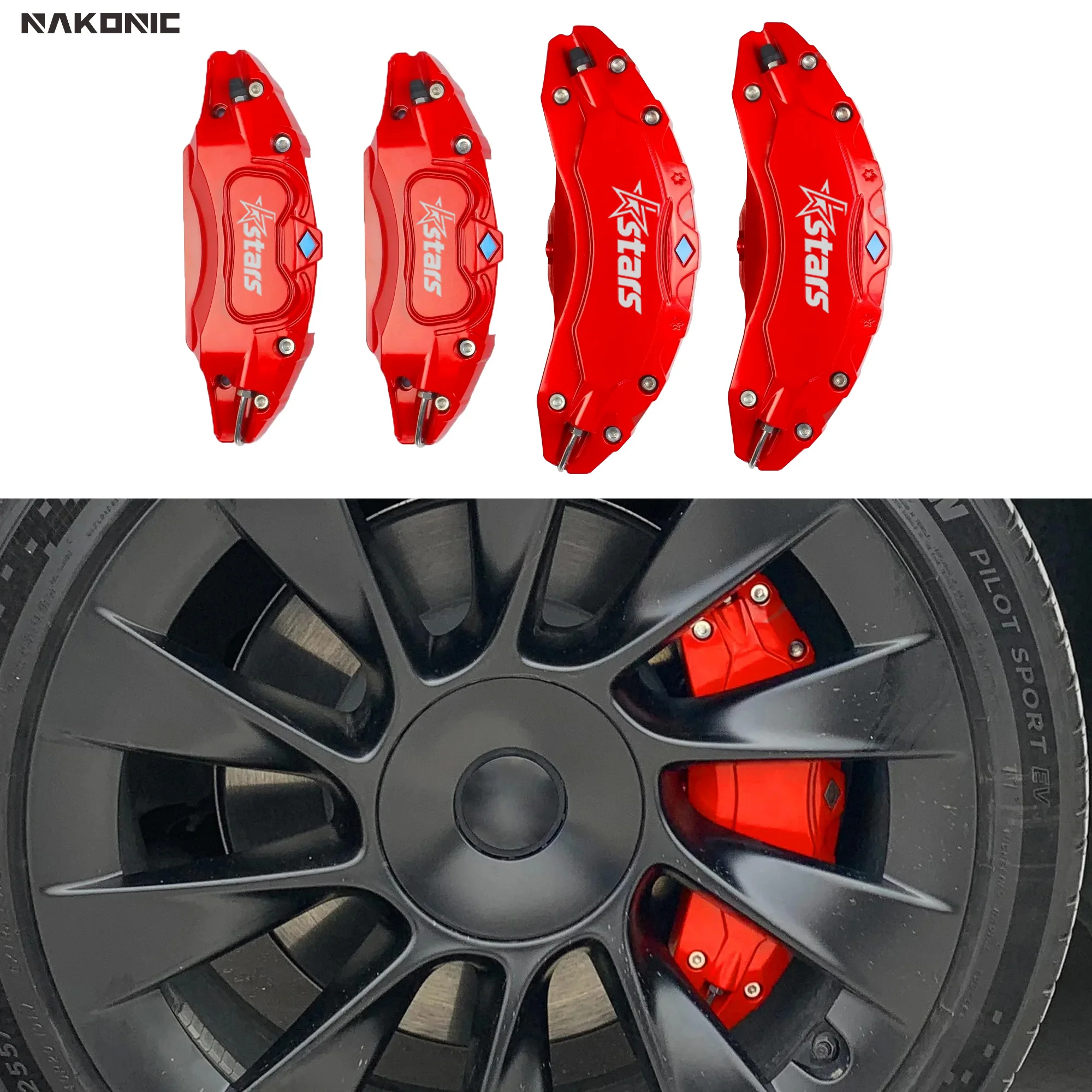 Fit For Tesla Model Y Caliper Covers Aluminum Alloy 19 20 Inch Wheel Hub 2021-2024 Set Of 4, Stars Stickers Will Be Included