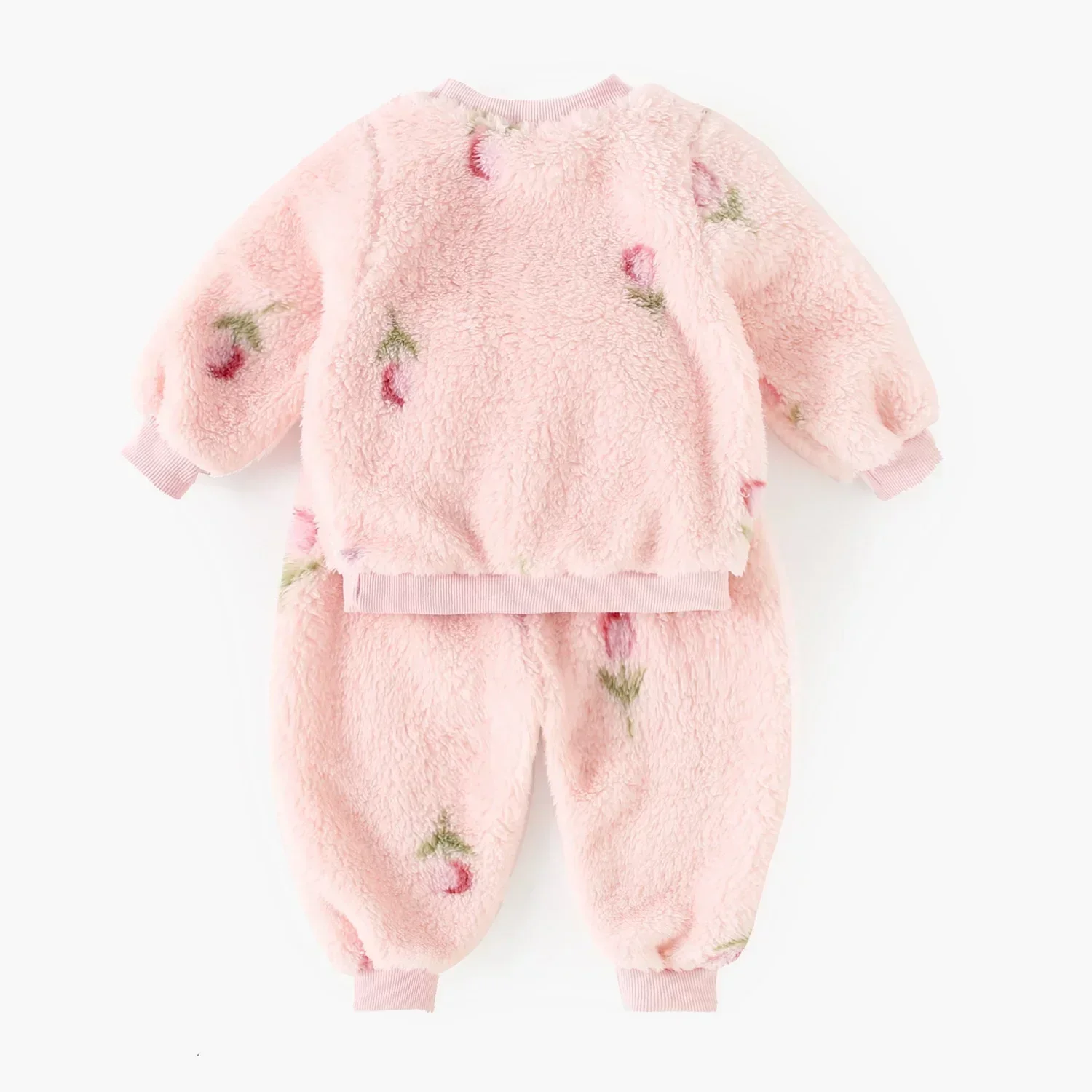 Winter-Langarm-Baby-Outfits-Sets, Oberteile + Hosen für kleine Kinder, süße, verdickte Fleece-Kleidung mit Blumenmuster – Detail 4