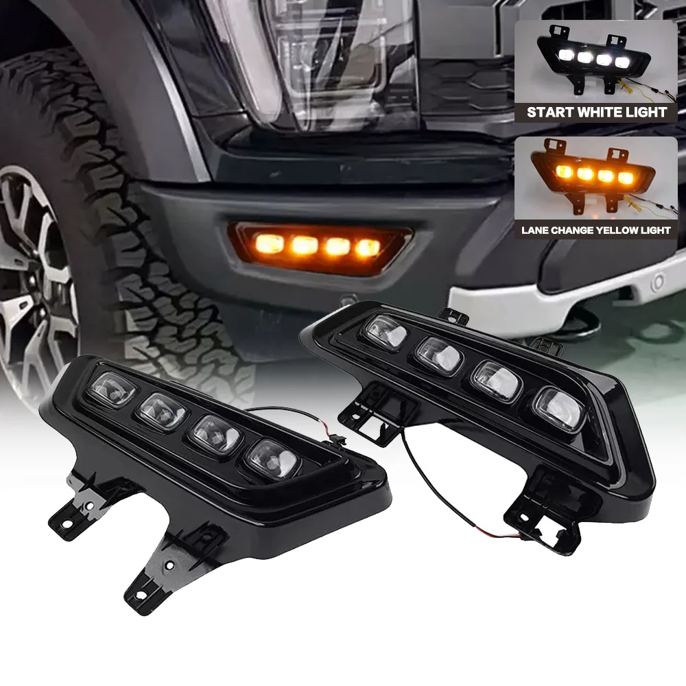 

2 Pcs DRL LED Daytime Running Light For Ford F-150 2021 2022 2023 Front Bumper Driving Fog Lamp Turn Signal Car Accessories