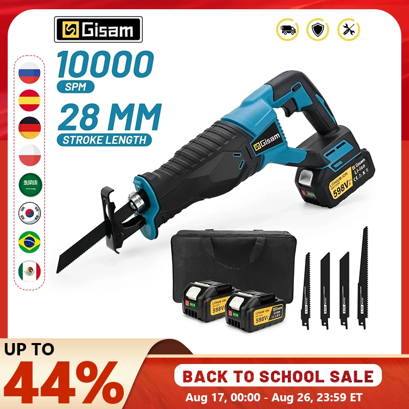 Gisam 3000W 10000SPM Elektrische Säbelsäge Elektrische Kettensäge Tragbares Kabelloses Werkzeug für Makita 18V Akku
