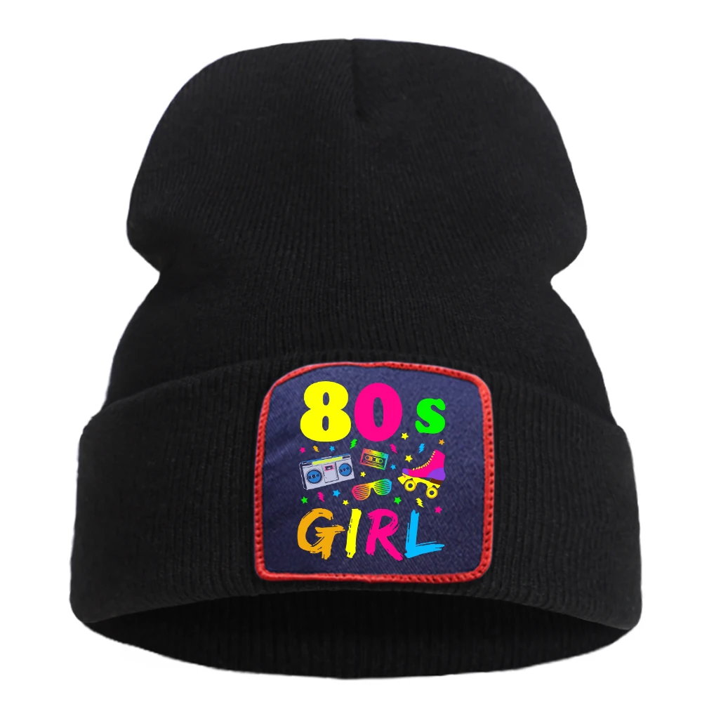 80S Girl Colorful Pattern Knitted Hat Fashionable Street Style Caps Casual Winter Knit Hats Personality Outdoor Women Cap Comfy