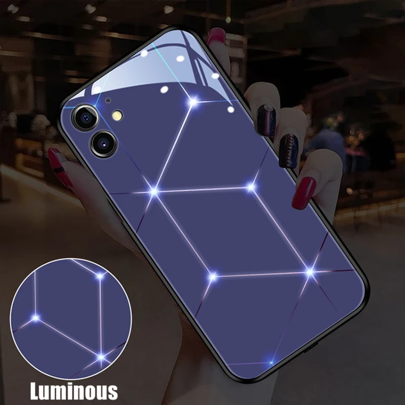 

Geometry Line LED Light Glowing Luminous Tempered Glass Back Phone Case for Huawei P30 P40 P50 P60 Mate 60 40 50 Nova10 Pro Plus