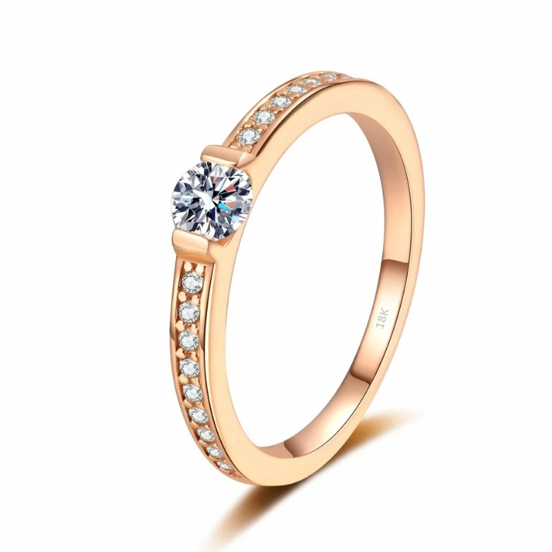 Cincin emas mawar 18K uniseks untuk pria wanita cincin hadiah natal perhiasan cincin pasangan kekasih anak perempuan laki-laki berlian Moissanite 0,3ct