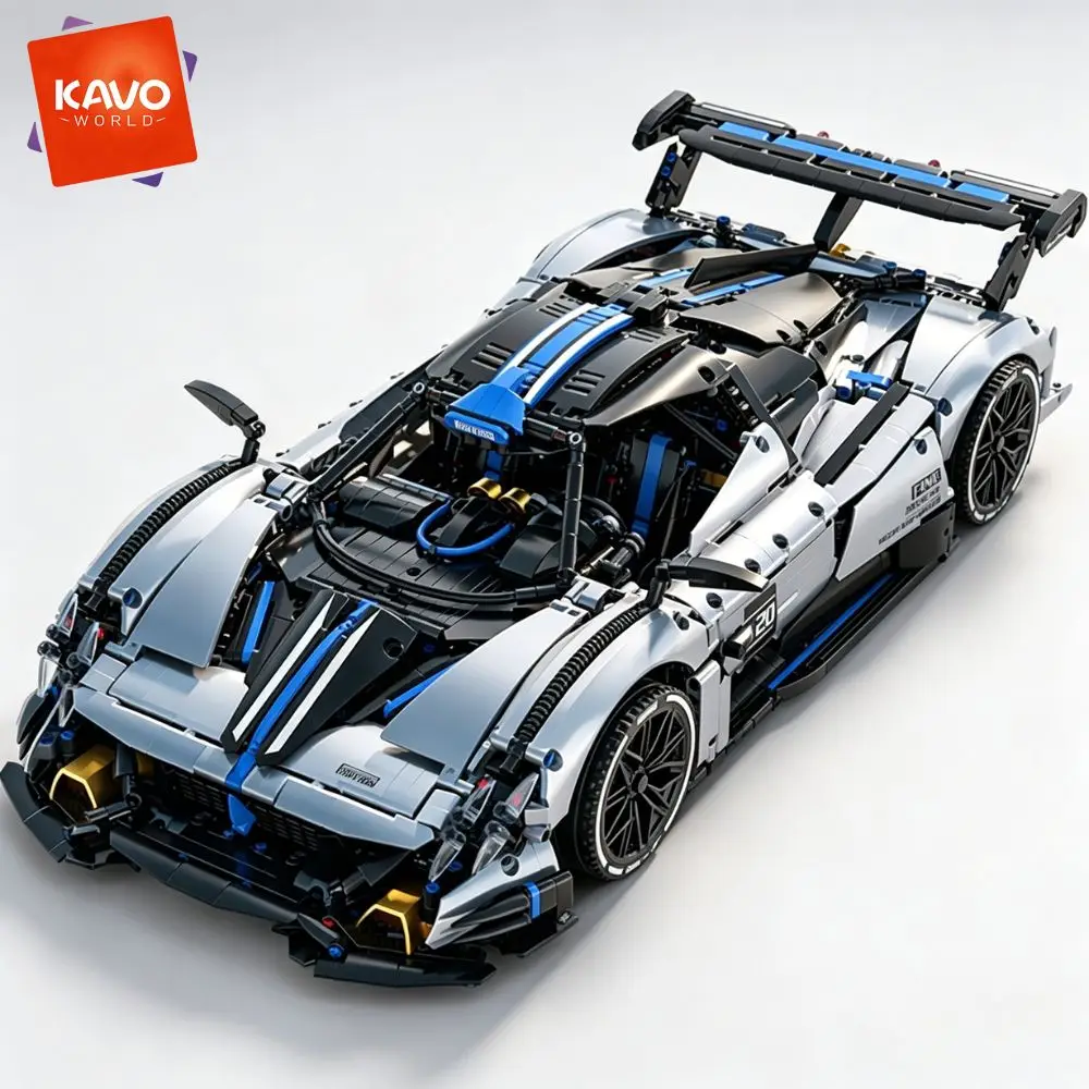 KAVOWORLD Premium MOC Super Sports Car Technical Building Blocks Construction Race Car Model Toy Kit 1:8 Scale 3526pcs DIY Assembly Wide Body Track Racing Car Building Bricks Mechanical Vehicle Rear Linkage Engine &Track Wing Ideal Birthday Christmas Gift