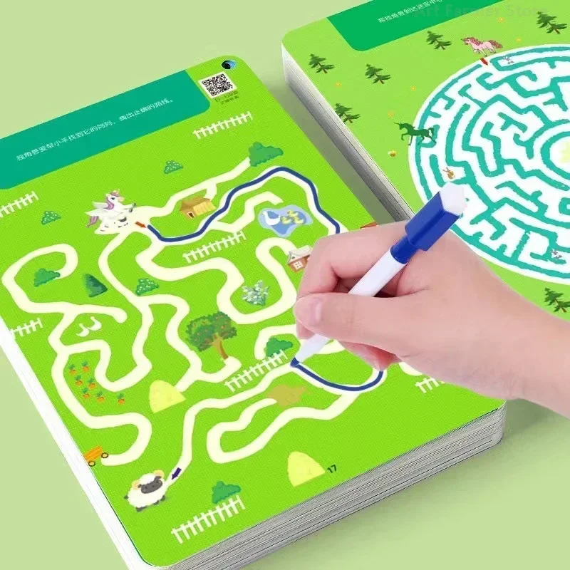 Concentration Maze Training Book Reusable Practice Copybook Pen Control Training Magical Montessori for Kids Education Book