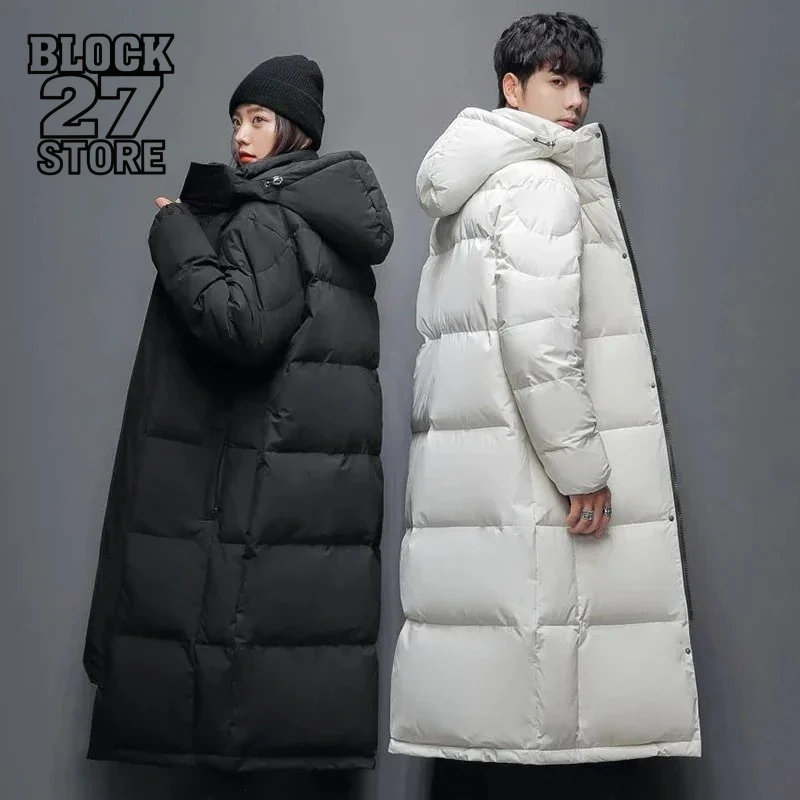 

Мужской зимний длинный пуховик, брендовая модная однотонная парка с капюшоном на белом утином пуху, женская уличная лыжная одежда, легкое пальто