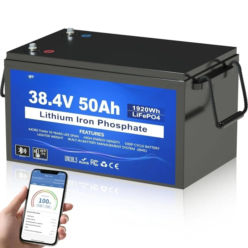 

36V 50Ah Lithium Lifepo4 Battery Built-in 2C 100A Bluetooth BMS, Peak Current 120A/30s, 450A/1s, Low Temperature, Customized