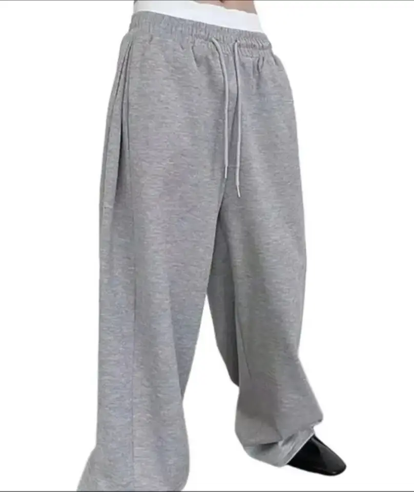 

Y2k Harajuku Wide Leg Sweatpants Women Streetwear Baggy Oversize Gray Sports Pants High Waist Drawstring Casual Joggers Trousers