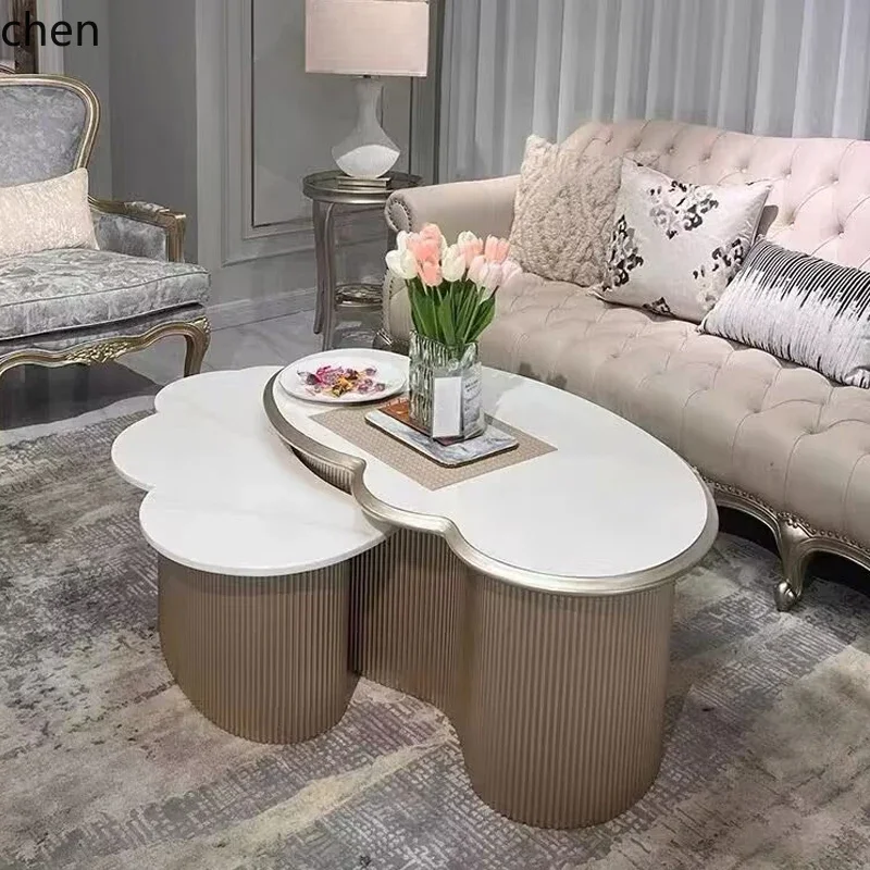 Mesa de centro H5.26 de luxo leve para sala de estar, em madeira maciça, com design nuvem.