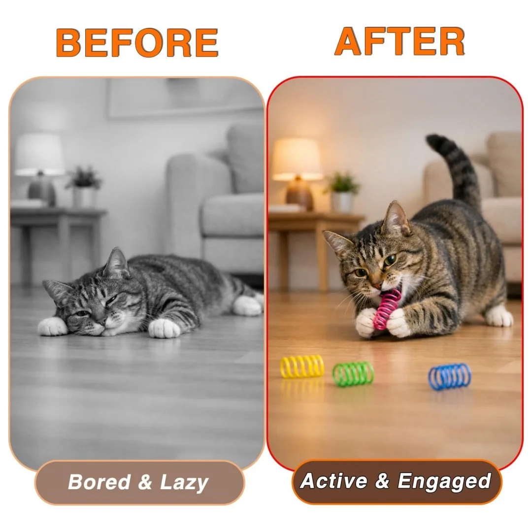 Katzen-Federspielzeug (24-teiliges Set), Plastik-Spiralfedern für Katzenspielzeug, geeignet zum Klopfen, Beißen, Jagen und für aktives, gesundes Spielen – Detail 5