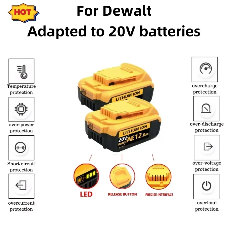 20V 8.0Ah Lithium Battery for dewalt power Tools DCB182 DCB204 DCB205 DCB201 DCB203 rechargeable electric tool set Battery