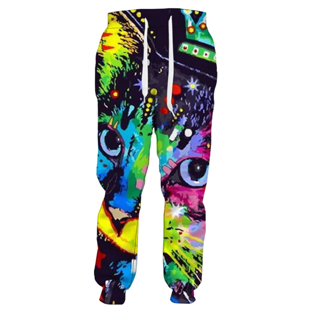 Mens Baggy Pants Fashion Hawaiian Animal Cat Art Painting 3d Y2k Harajuku Printed Casual Vintage Sweatpants Social Clothing