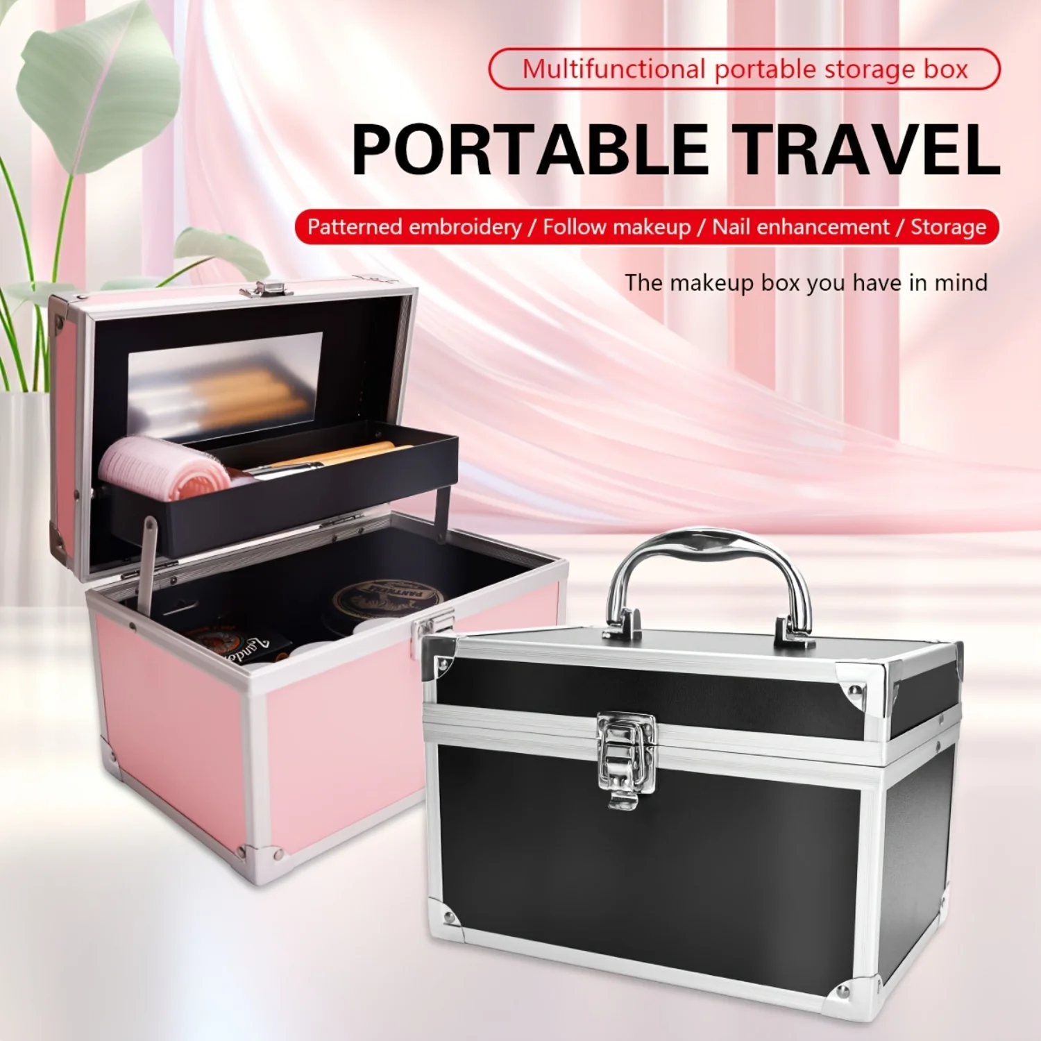 Portable Makeup Train Case with Mirror and Jewelry Organizer - Perfect Women's Travel Gift