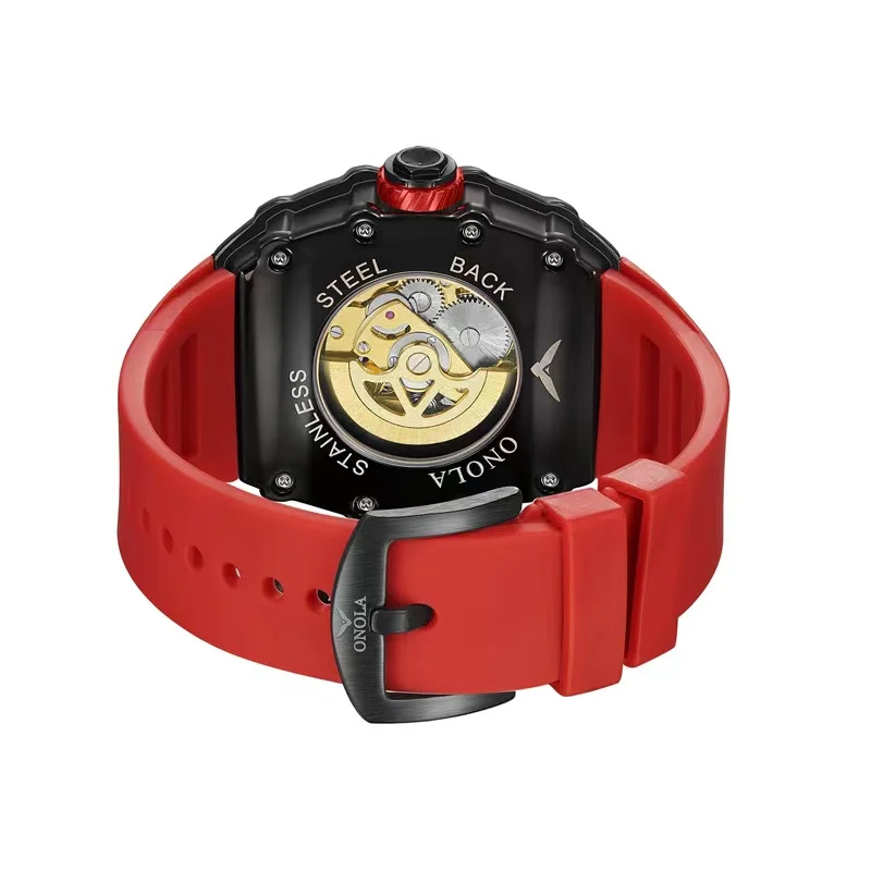 Imagem -06 - Relógios Automáticos de Luxo dos Homens Marca Onola Moda Tonneau Relógios Mecânicos Esportes Pulseira Silicone Relógios Homem Reloj Dropshipping