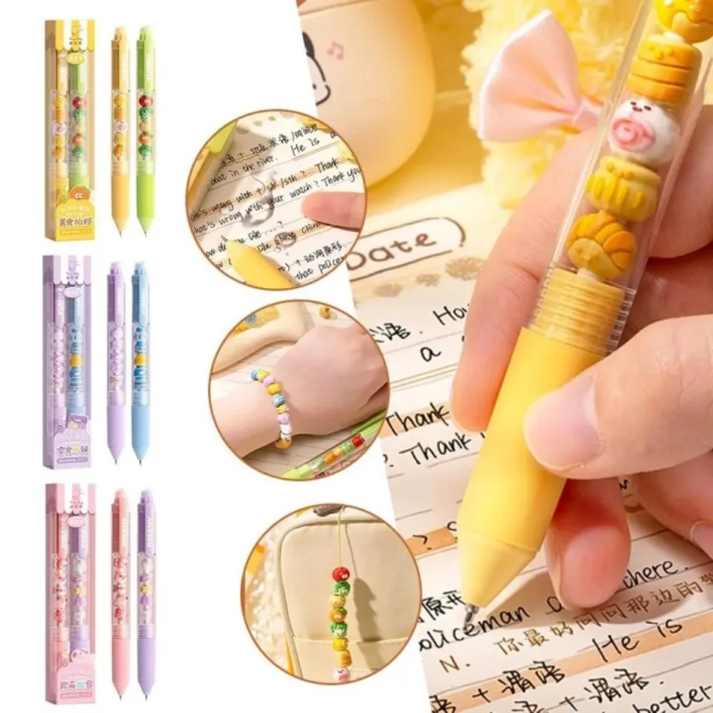 

2PCS Cartoon Quick-drying Beaded Gel Pen Black Ink Good Looking Press Gel Pen Soft Grip Writing 0.5mm Pen Stationery