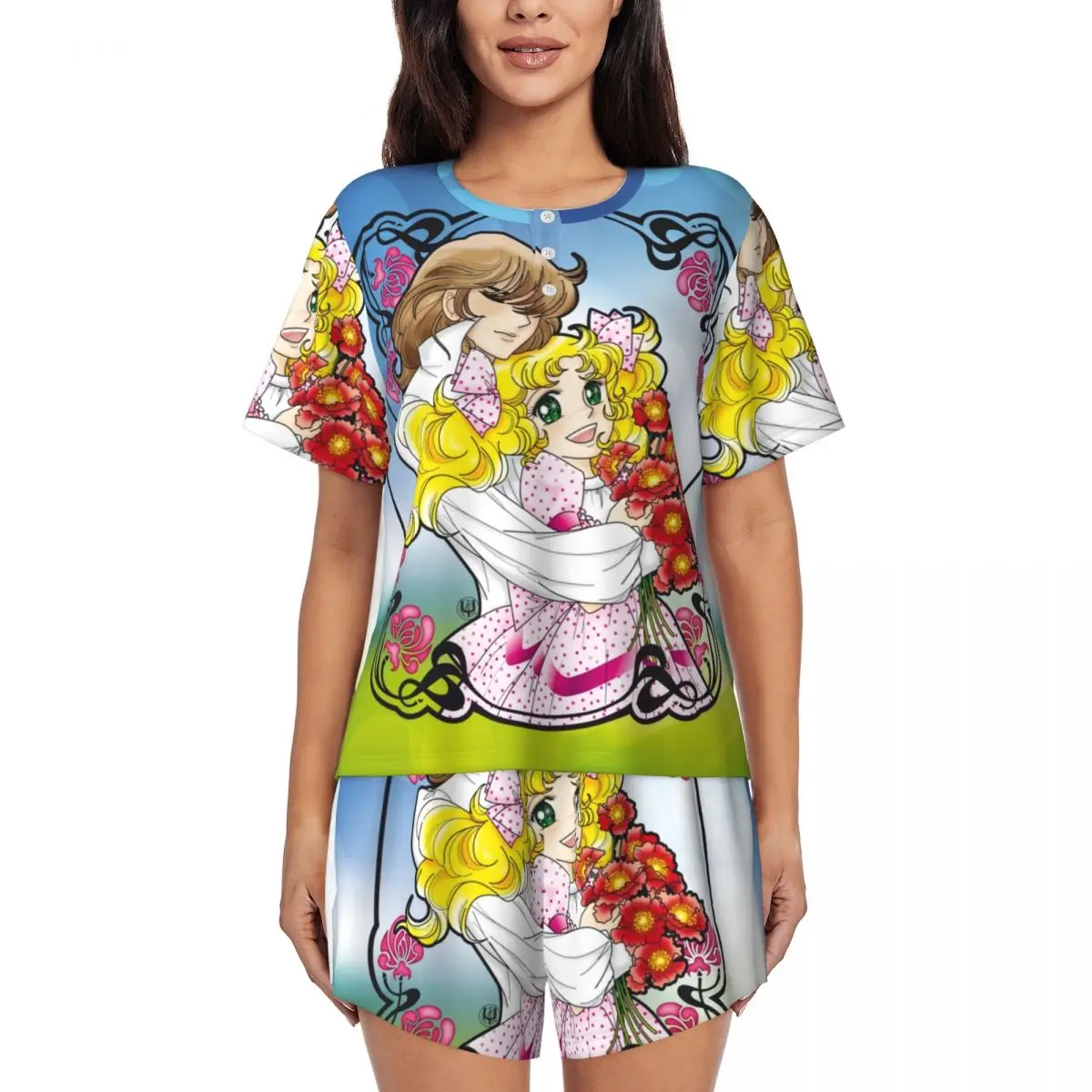 

Женский пижамный комплект в стиле аниме «Конфеты и теренс» на заказ, комплект из 2 предметов с принтом «Кондис», одежда для сна с короткими рукавами, домашняя одежда