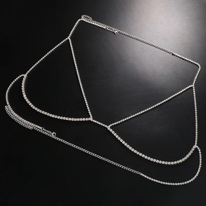 Rave Top Rhinestone Bra Body Chain Harness Jewelry for Women Sexy Strass Bikinis Crystal Bra Necklace Chain Body Accessories