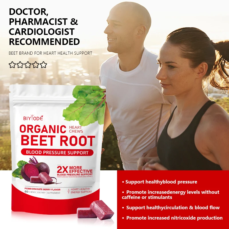

BIYODE SuperBeets Heart Chews, SuperBeets Gummies - Nitric Oxide and Blood Pressure Support, Non-GMO 60 Count