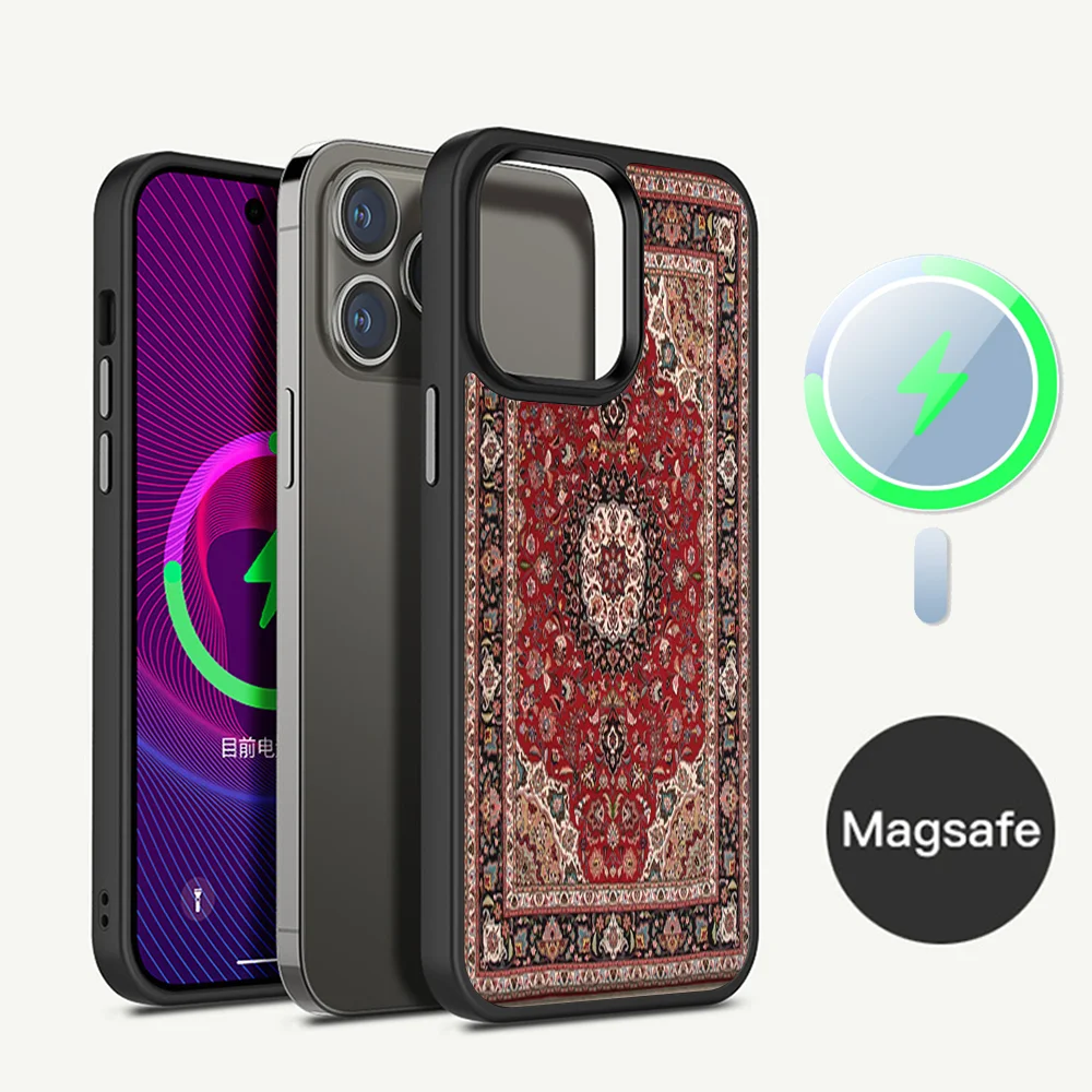 Persian carpet Floral pattern Phone Case Magnetic Case For iPhone 14 13 12 11 15 Pro Max Plus Mini For Magsafe Wireless Charge C