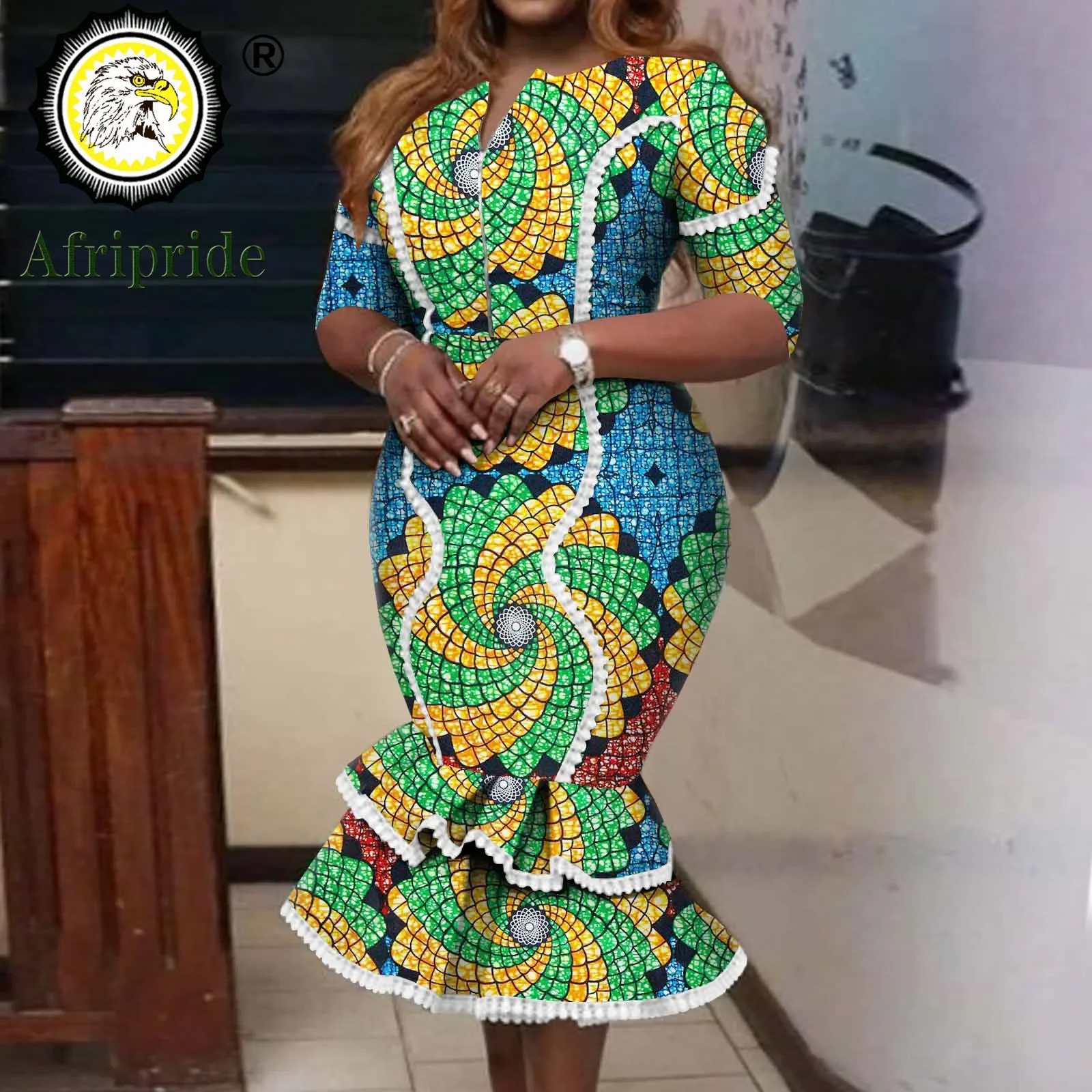 African Dresses for Women Print Outfits Short Sleeve O Neck Midi Dress Dashiki Clothing Clothes Ankara Wear AFRIPRIDE a2125032