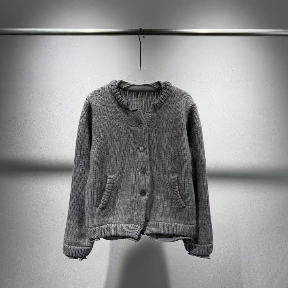 

Fashion Patchwork Faux Two-Piece Women's Cardigan, Commuting Versatile Single-Button Long Sleeve Knit Top Sweater 2025 New Y2k