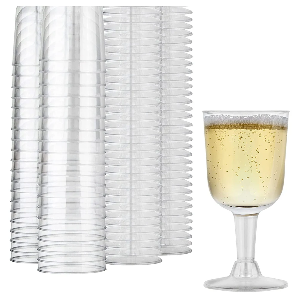 Clear Plastic Wine Glass Recyclable - Shatterproof Wine Goblet - Disposable & Reusable Cups for Champagne, Dessert 40Pcs