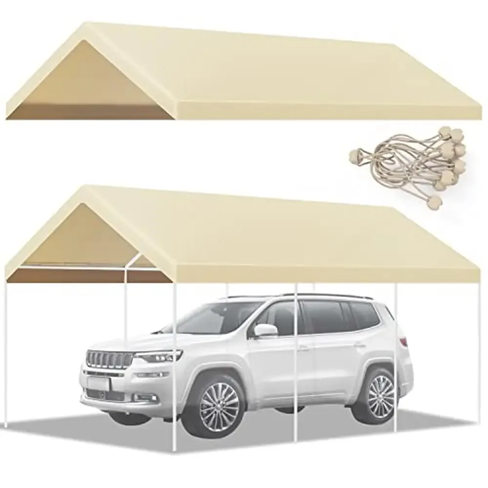 Carport Canopy Cover Replacement 10x20 ft UV-resistant Waterproof with Ball Bungees Party Tent Garage Shelter Top