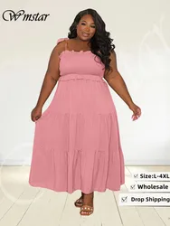 Wmstar Plus Size Dresses 4xl Sweet Women Sexy Solid Bandage Slip Big Hem Maxi Dress New Style Hot Sale Wholesale Dropshipping