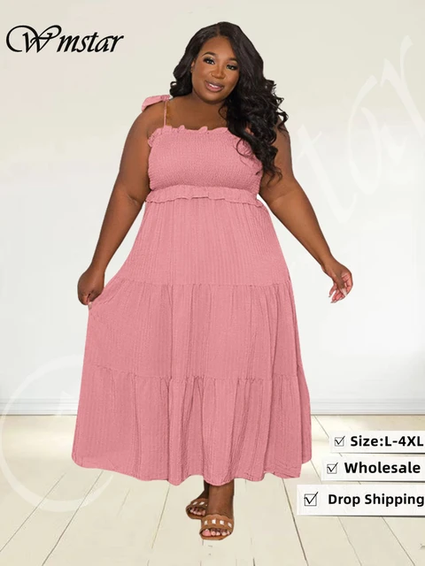 Wmstar Plus Size Dresses 4xl Sweet Women Sexy Solid Bandage Slip Big Hem Maxi Dress New Style Hot Sale Wholesale Dropshipping AliExpress