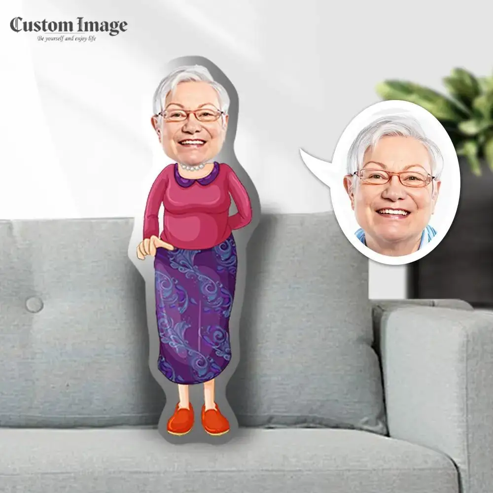 

Custom Photo Face Body Pillow Elegant Grandma Portrait Personalized Plush Doll Custom Face Pillow Unique Home Decor Gift Idea