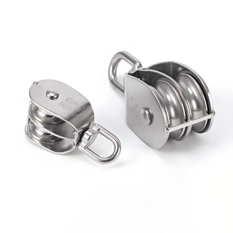 1PC M20 M25 M32 M50 Stainless Steel Pulley Double Wheel Swivel Lifting Rope Pulley Traction Wheel Lifting Transmission Tools image 2