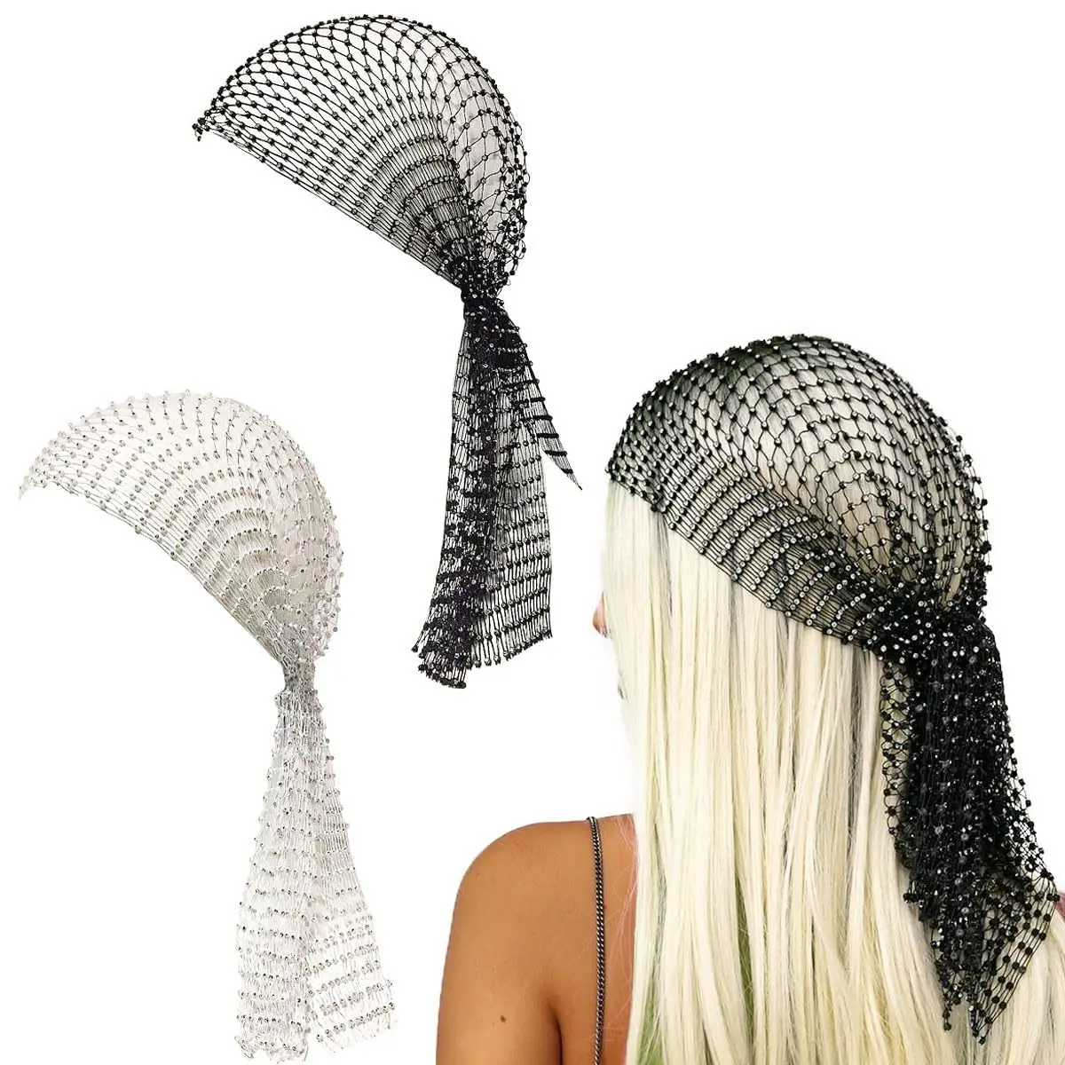 Glänzendes Strass-Netz-Stirnband für Damen, Y2K-Kopfschmuck, Hohlnetz-Stirnband für Musikfestivals, Abschlussbälle und Partys, Haaraccessoires – Detail 3