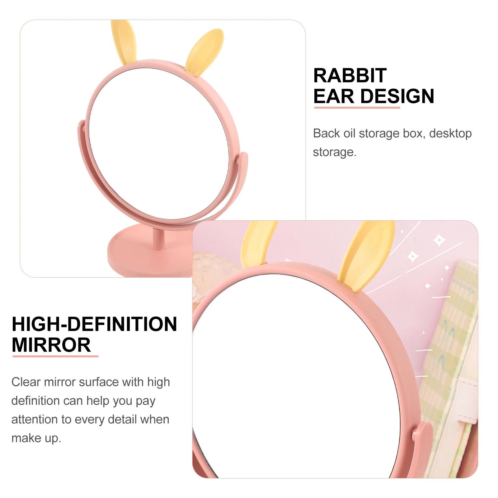 Cute Bunny Makeup Mirror for Desk Premium Desktop Vanity Mirror Smooth Edges No Burrs for Home Dormitory Bathroom Dresser