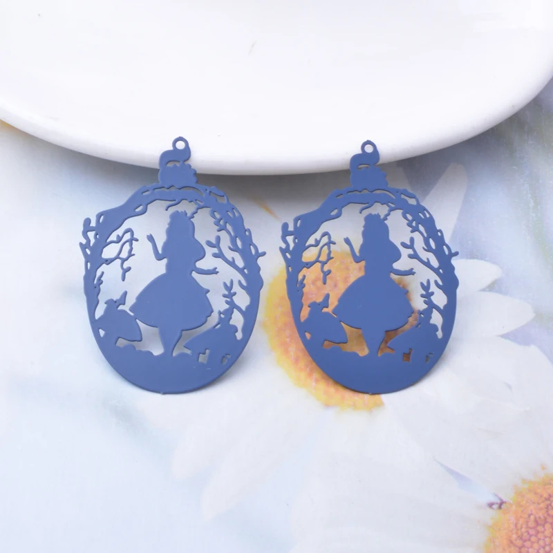 30pcs AB7630 40*28.5mm Brass Alice Charms Mushroom Squirrel Leaves girl Oval Pendant DIY Jewelry  Earring Findings image 4