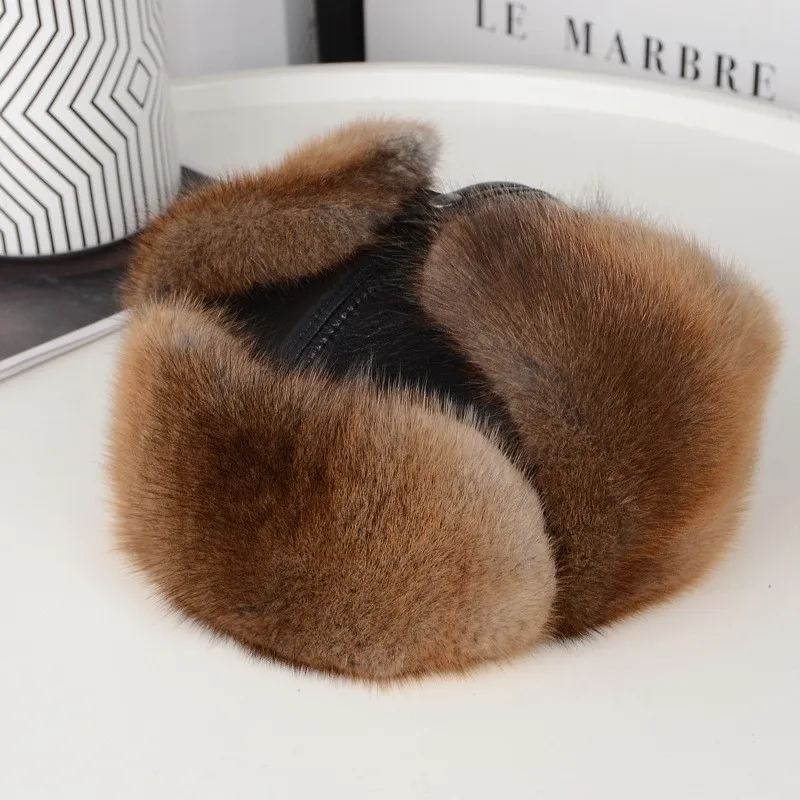A woolen cold-proof water wool hat for men an old green root leather men's ear versatile and thickened