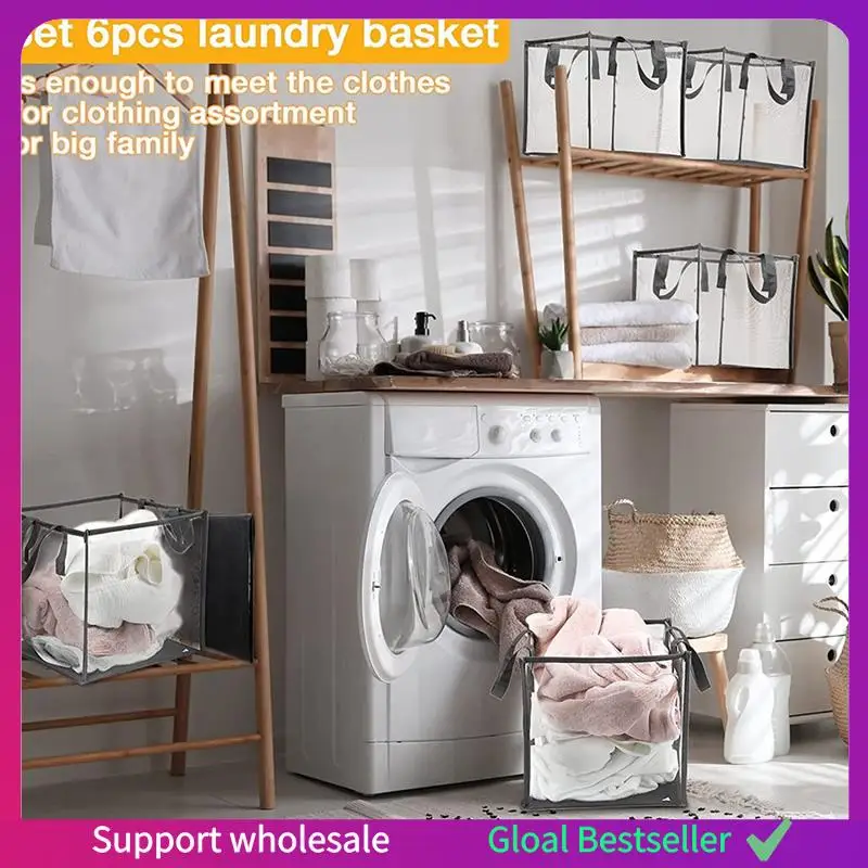 

A38M 6 Pcs Popup Laundry Hamper Small Collapsible Laundry Baskets With Handles, Portable Mesh Laundry Hamper