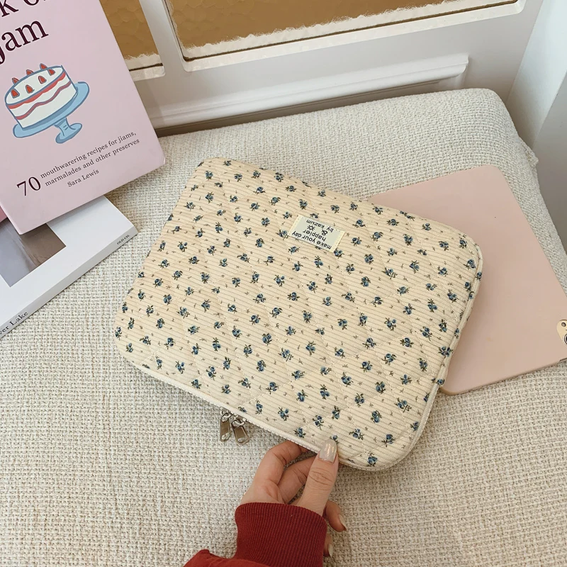 Bloemenpatroon Corduroy Gewatteerd 11/13/15 Inch Computerhoes Comfortabele laptophoes Bloemen laptop beschermhoes