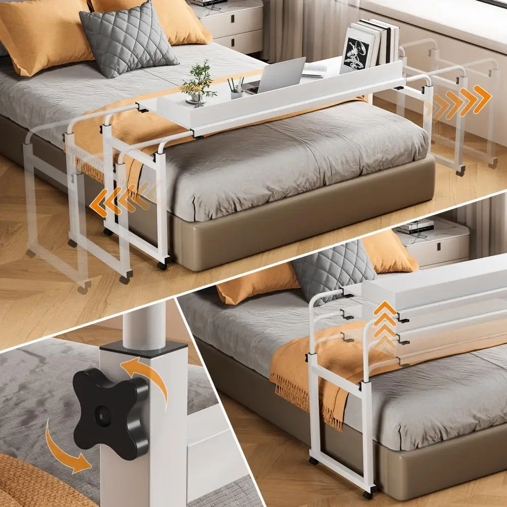 طاولة كمبيوتر محمول بارتفاع قابل للتعديل فوق السرير مع طاولة محطة عمل لغرفة النوم مع عجلات #3