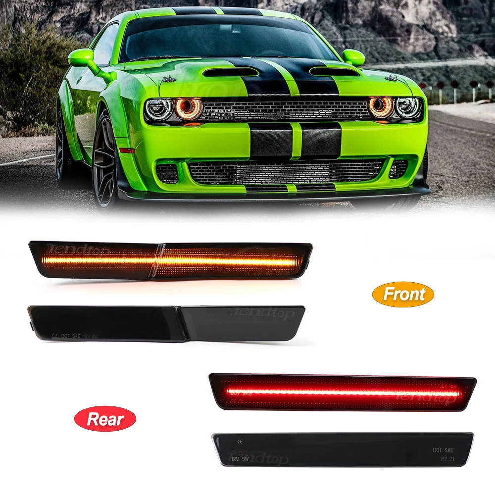 4pcs LED Side Marker Light Front & Rear Lamps For 2018-2022 Dodge Challenger SRT Hellcat Widebody Turn Signal Parking Lights